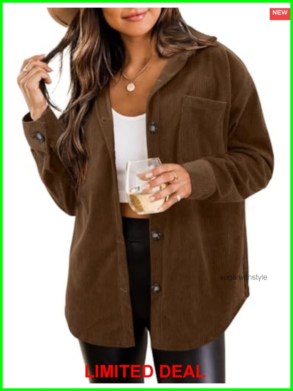 Womens Corduroy Button Down Shacket Long Sleeve Loose Fit Blouse Top